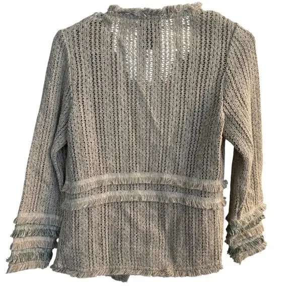 Nic +Zoe Sweater Women's XS Gray Sage Fringe Knit Open Front